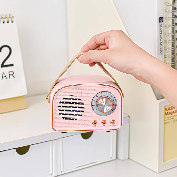 Back view of wireless audio vintage desktop speaker with connectivity ports