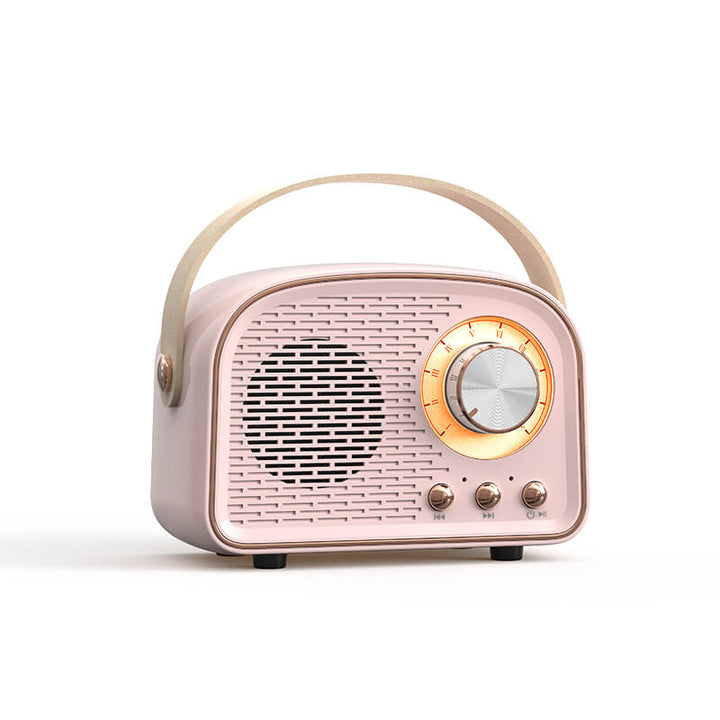 Portable speaker resting on a wooden desk as stylish home audio decor
