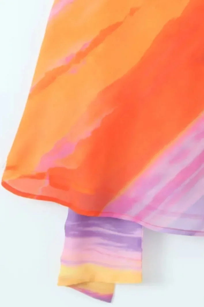 Side profile of stylish vacation wear mini dress with sleeveless cut