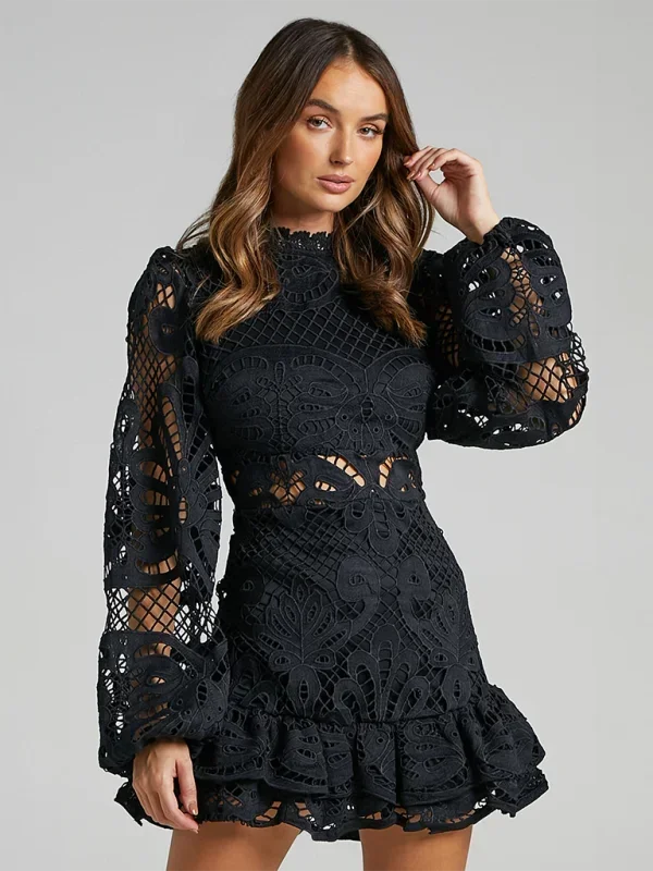 Inner lining and quality stitching of lace mini dress