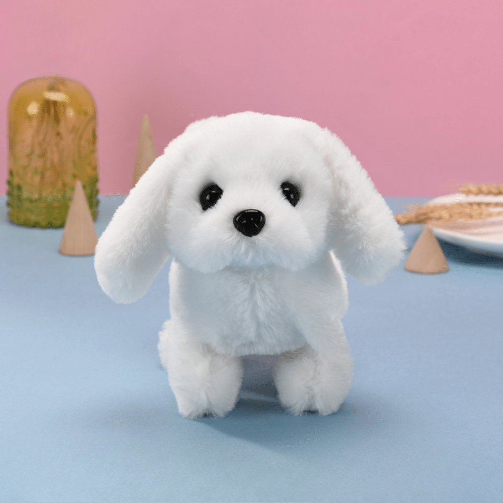 White interactive robotic puppy toy facing forward
