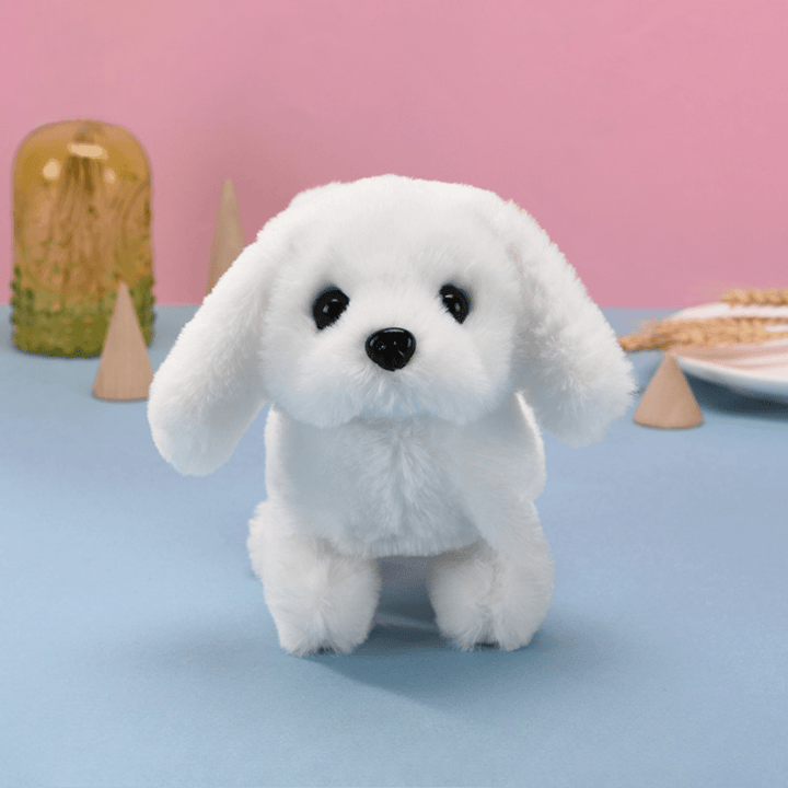 White interactive robotic puppy toy facing forward