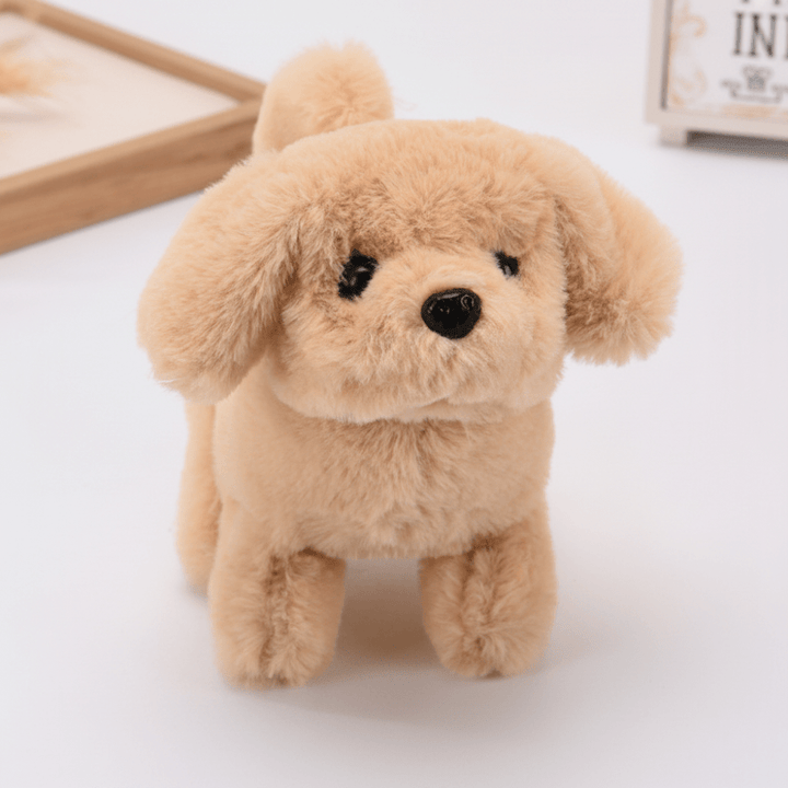 Beige robotic puppy toy with soft plush exterior