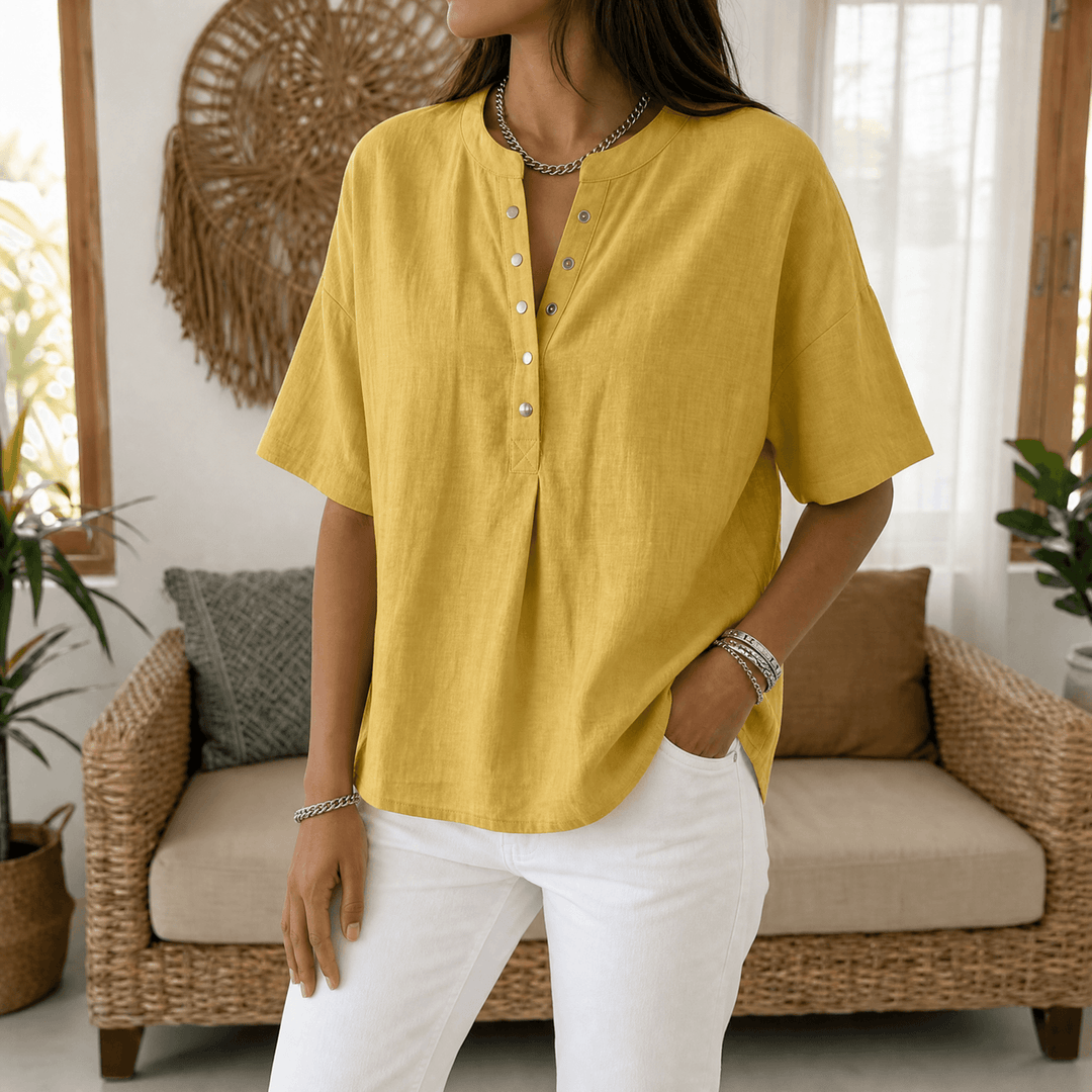 Breathable summer fashion henley shirt displayed flat