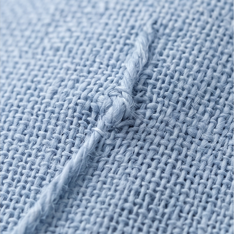 Close-up of neckline and button details on women's henley top