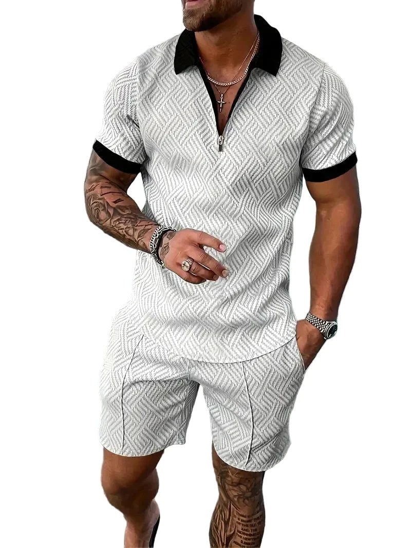 Casual wear mens fashion polo set with matching comfortable shorts