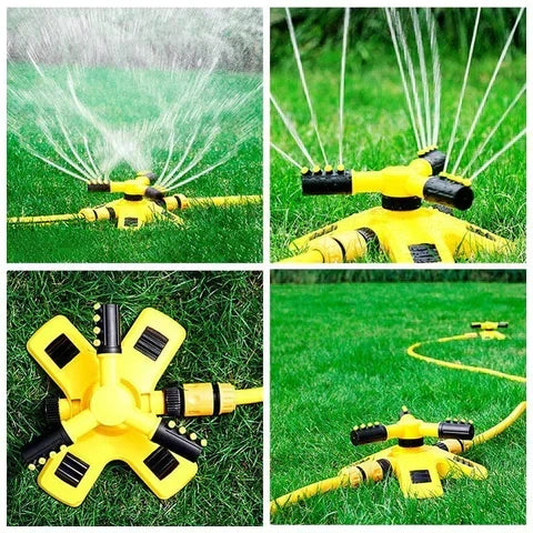 Multi-angle rotating lawn sprinkler operating in garden