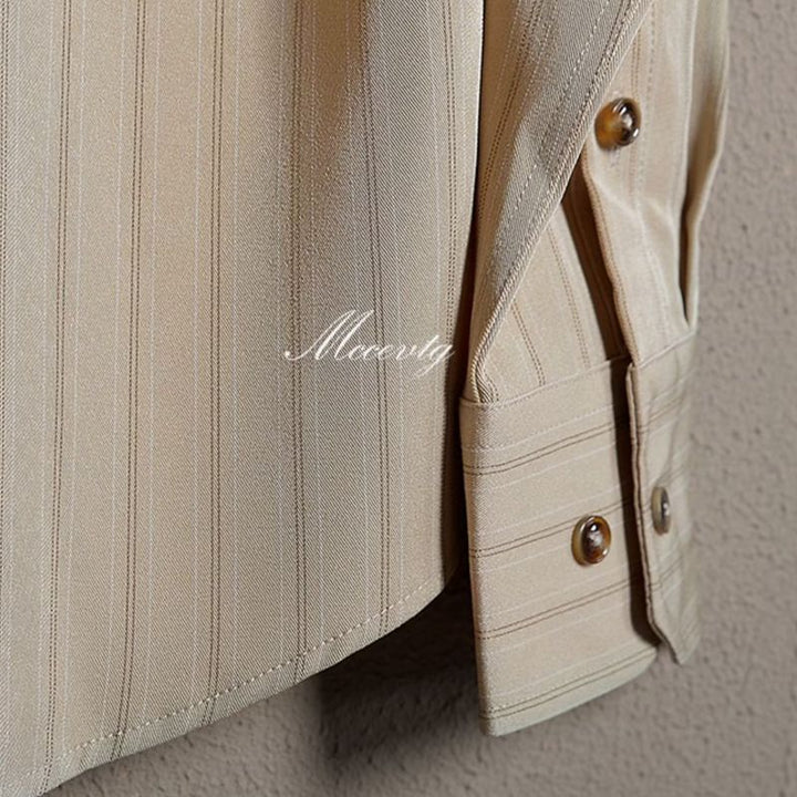Green long sleeve striped shirt for men button up casual wear smart casual