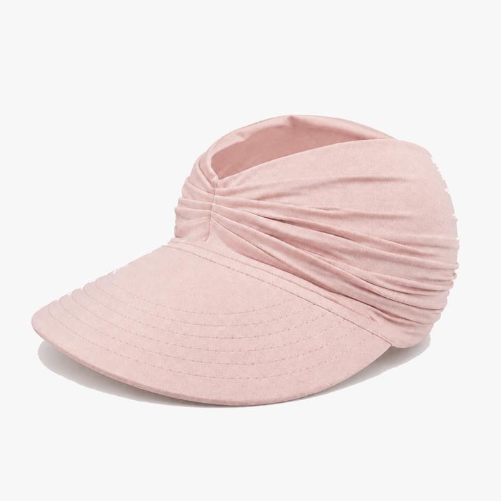 Pink packable wide brim sun visor displayed on a neutral background