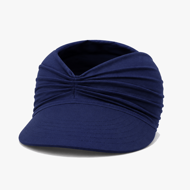 Close-up view of uv protection wide brim visor showing ruched detail