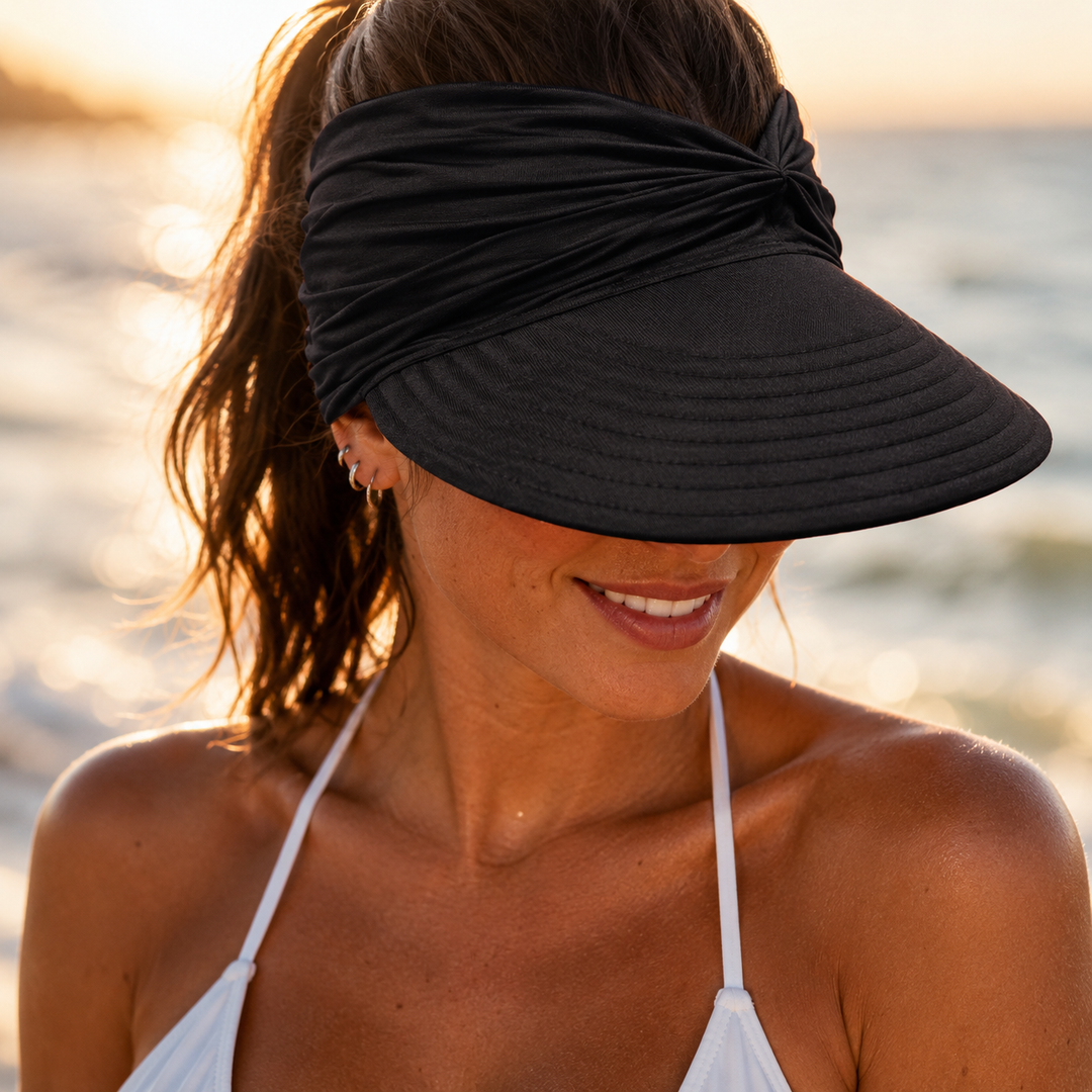 Side profile of womens sun hat with wide brim for maximum shade