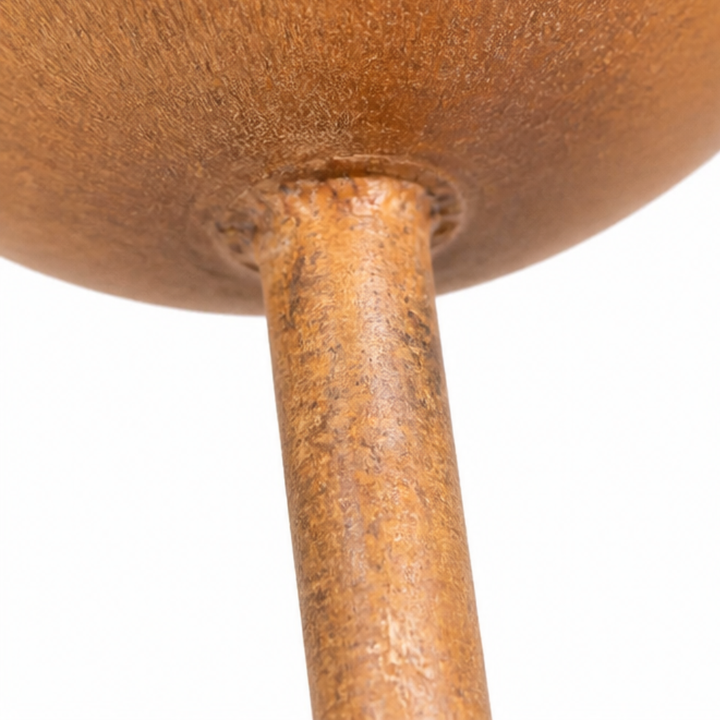 Full height view of rustic bird bath garden stake and wildlife feeder accessory