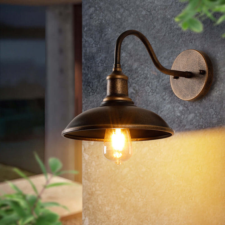 Close-up of waterproof IP65 garden light with classic antique brass finish