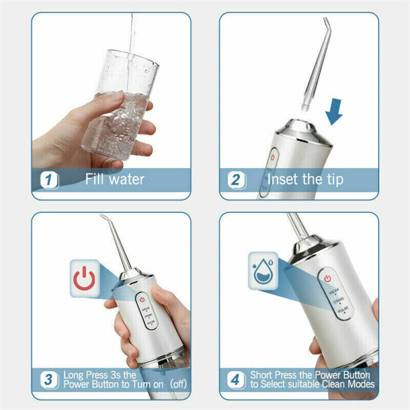 Cordless oral irrigator showcasing ergonomic design and water tank