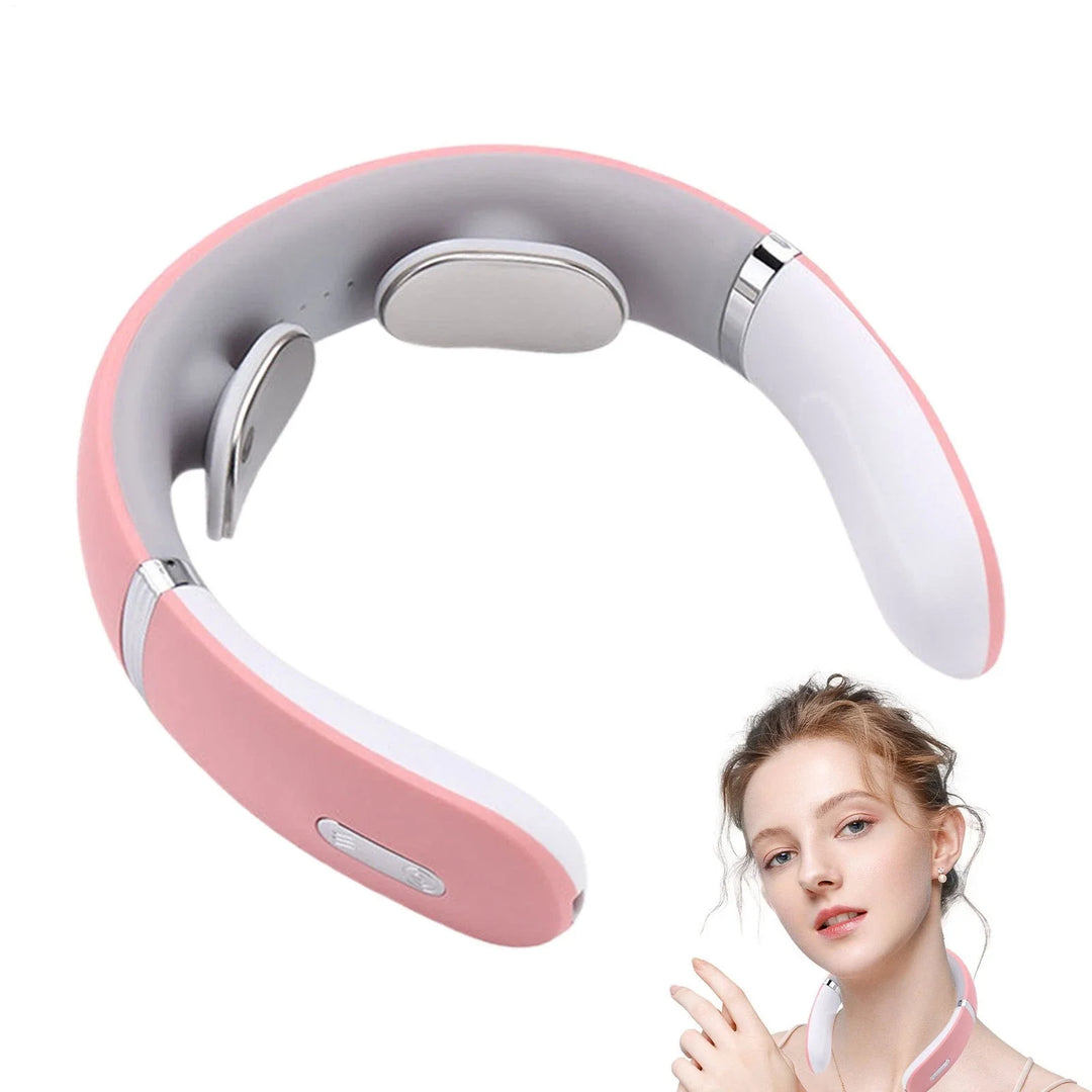 Smart electric neck and shoulder massager showing ergonomic contour design