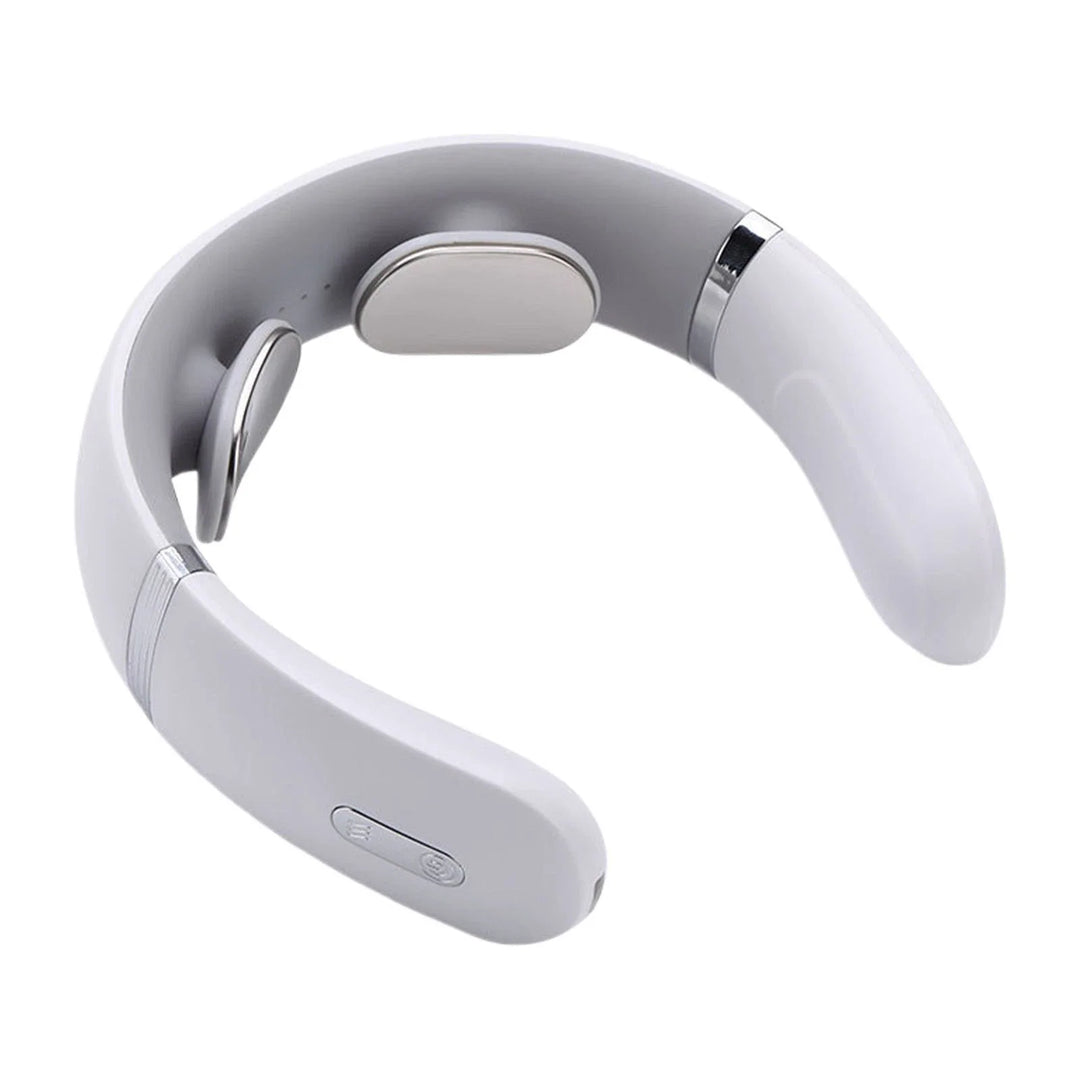 Portable pain relief massager wrapped around a mannequin neck for fit
