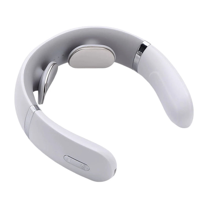 Portable pain relief massager wrapped around a mannequin neck for fit