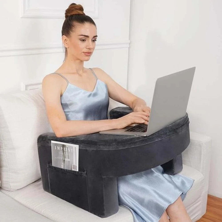 Compact view of the versatile support cushion folded for storage