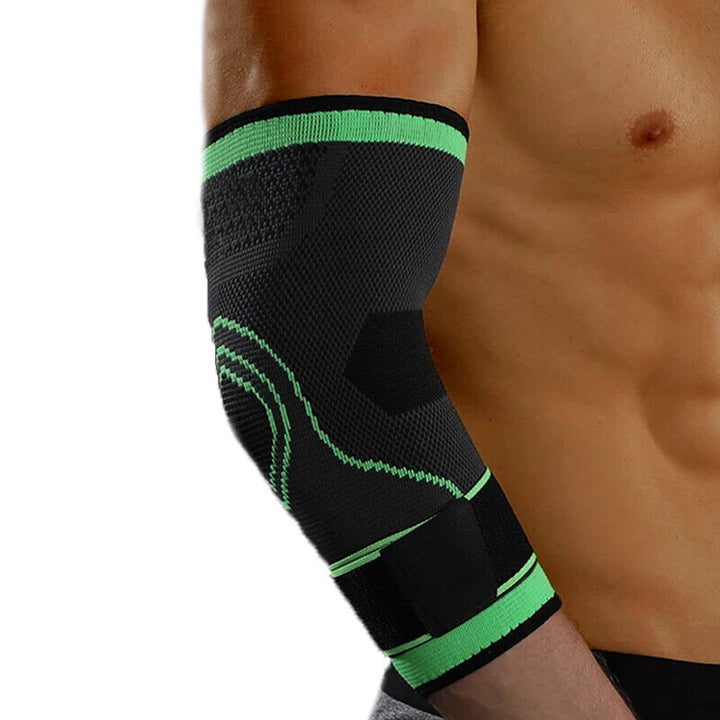 Side view of the tendonitis relief arm sleeve demonstrating flexibility during elbow movement