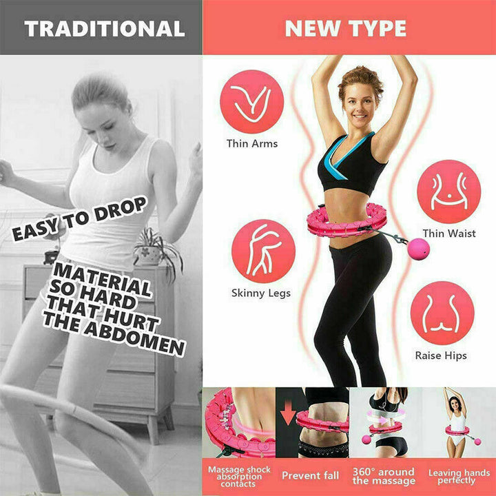 Person using smart fitness hula hoop for weight loss and home gym cardio