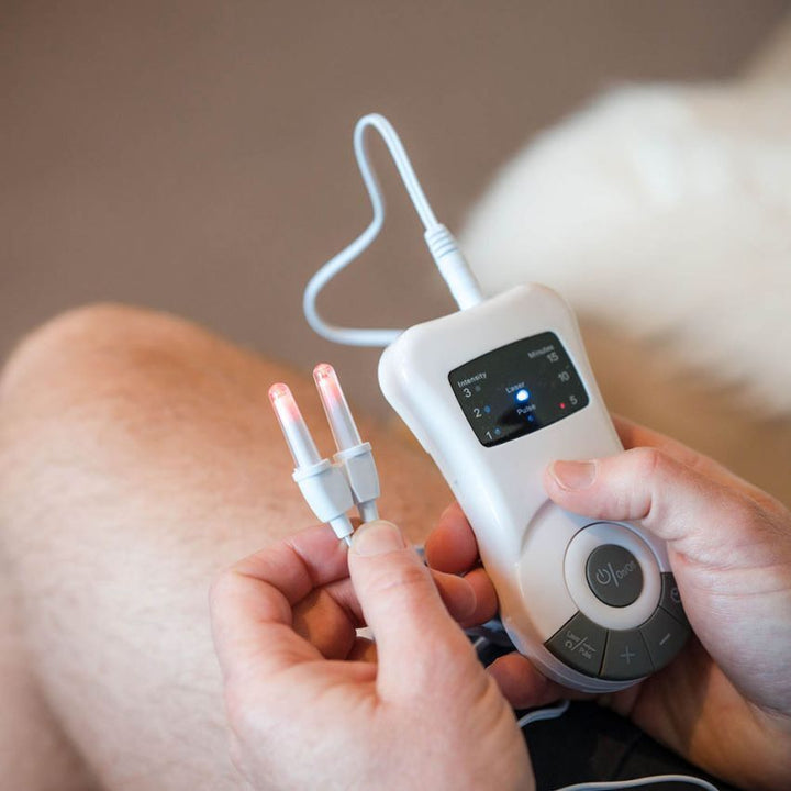 Close-up view of the allergy treatment device control unit and nasal probes