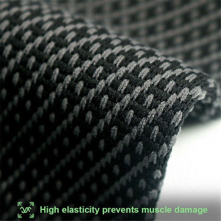 Close-up of the breathable fabric texture on the fitness gear leg brace