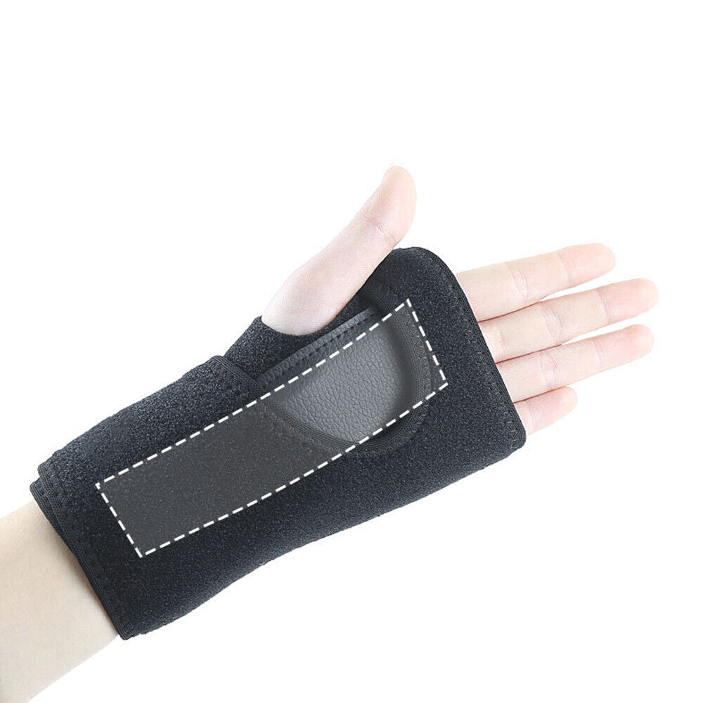 Top view of the wrist splint showing the integrated steel plate slot and secure fasteners