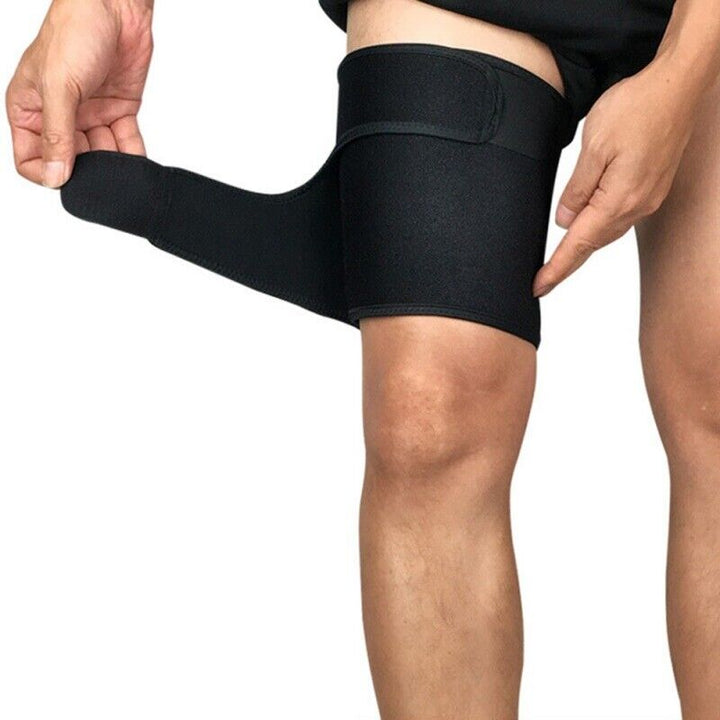 Close-up of the leg brace texture, highlighting durable stitching and flexible muscle support design.