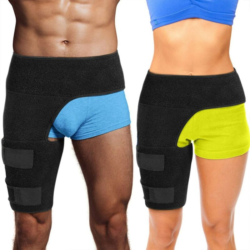 Back view of unisex hip and groin brace showing lower back stabilization