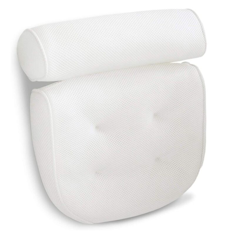 Studio product view of the white ergonomic neck and back bath pillow