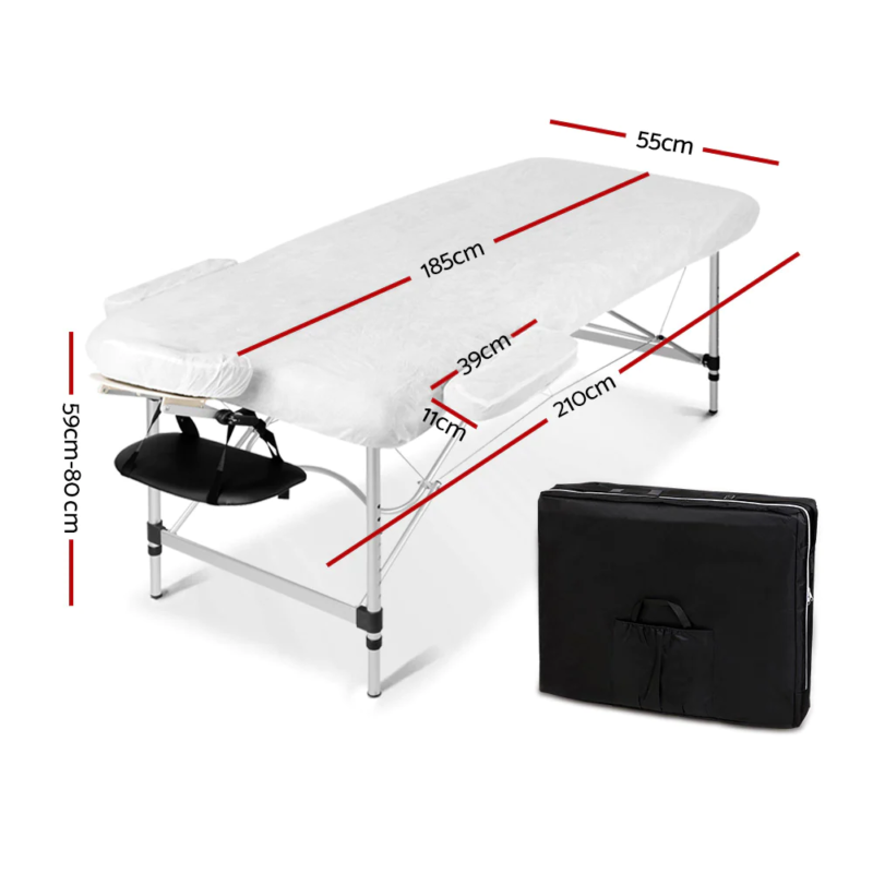 Portable aluminium massage table with adjustable height and headrest for salon therapy