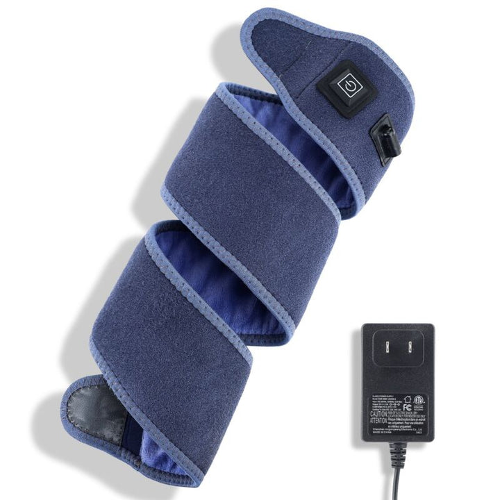 Rechargeable heated wrist and arm wrap showing control button feature