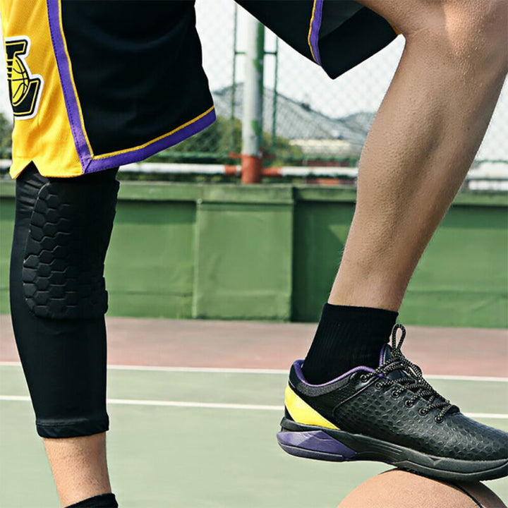 Side profile of compression knee brace showing contouring fit on leg