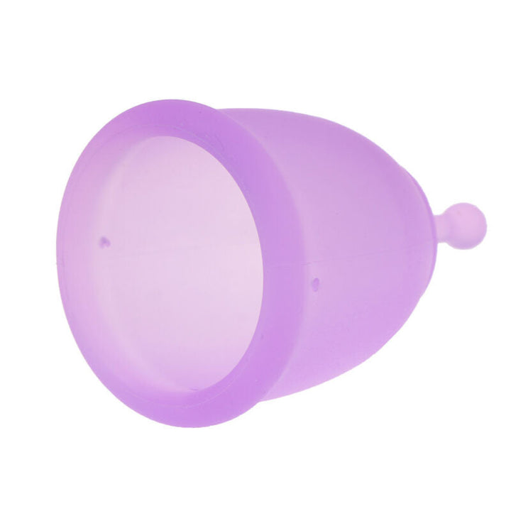 Feminine care menstrual cup displayed with its breathable travel bag