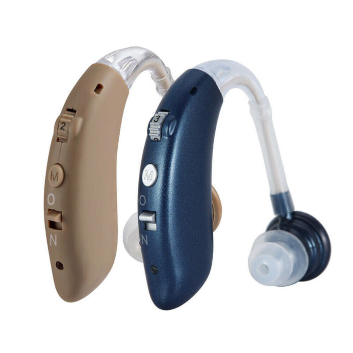 Close-up of lightweight rechargeable hearing amplifier for seniors with ergonomic design