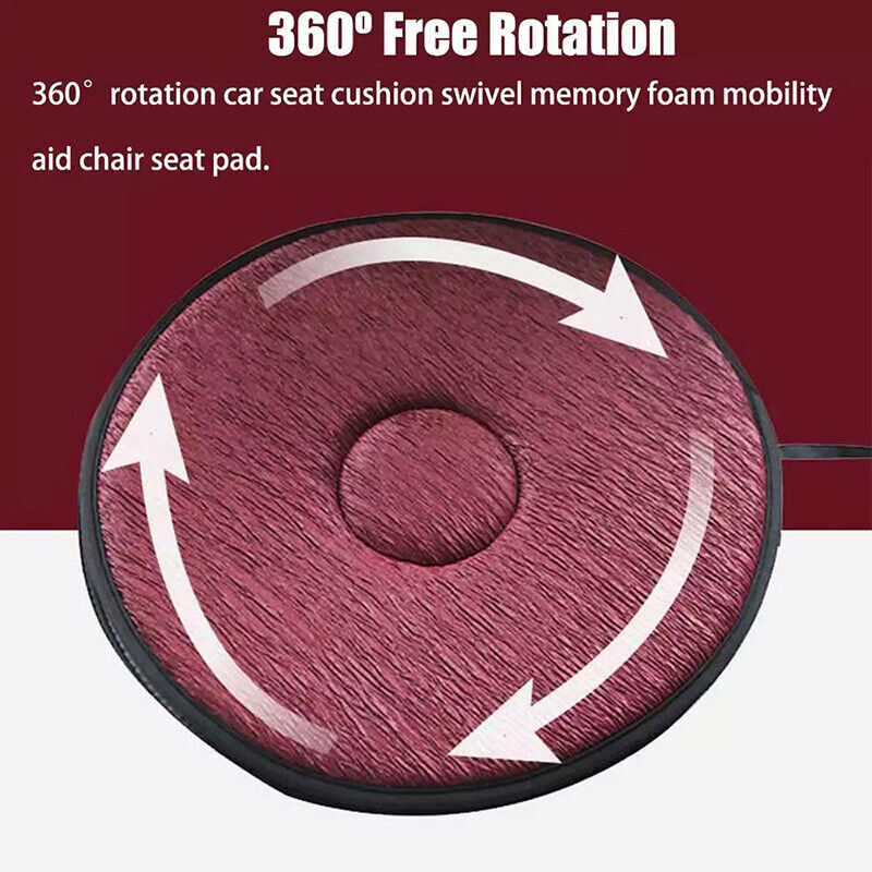 Wine red swivelling car seat cushion with rotation direction arrows