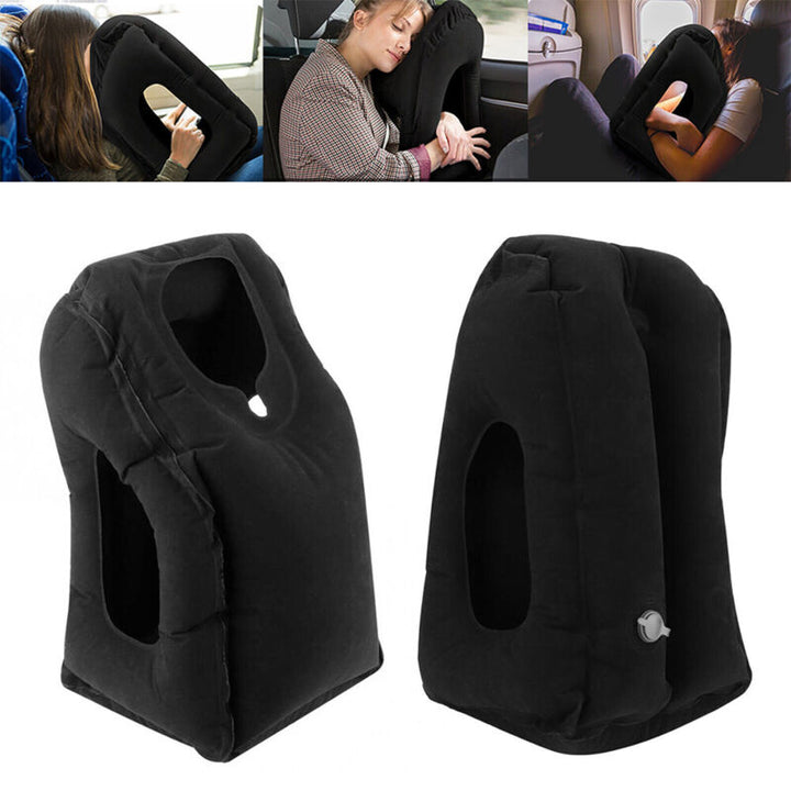 Inflatable travel pillow showing easy inflation valve mechanism