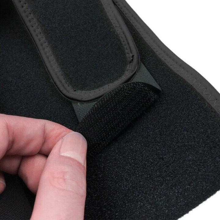 Pain relief wrap displayed from the side, illustrating contoured shape for hamstring and quad support.