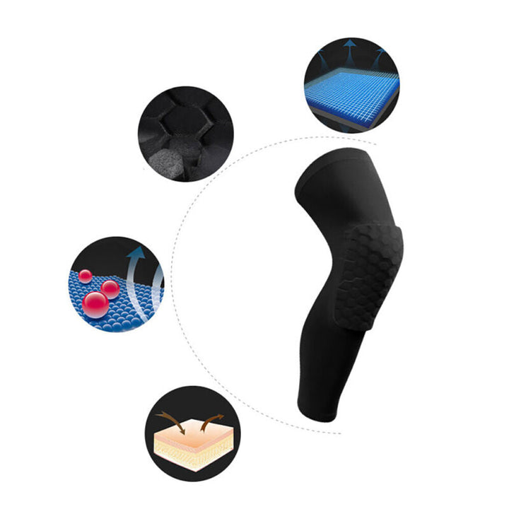 Honeycomb design knee guard displaying impact absorption technology