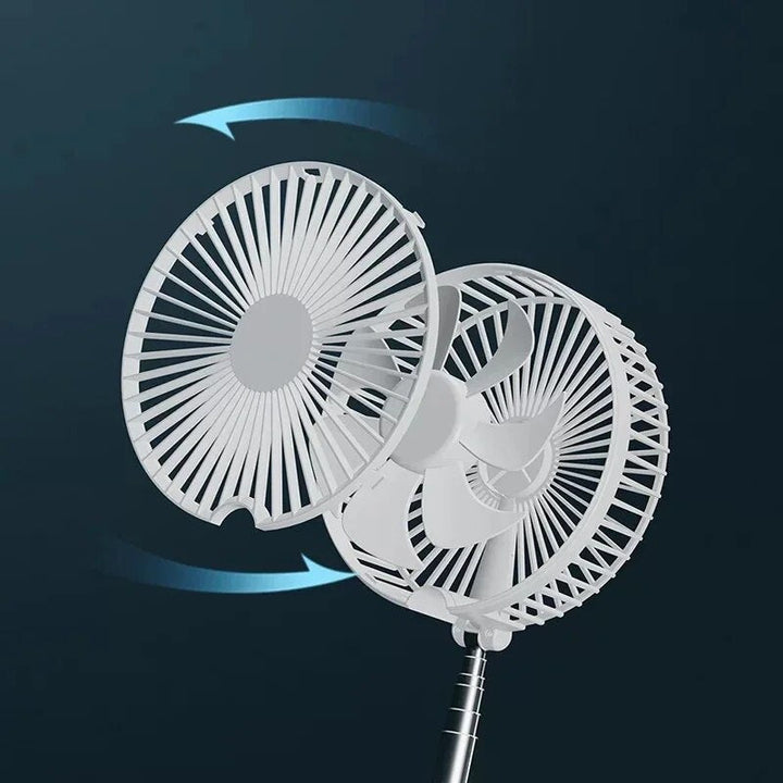 Compact USB rechargeable desk fan operating at medium speed