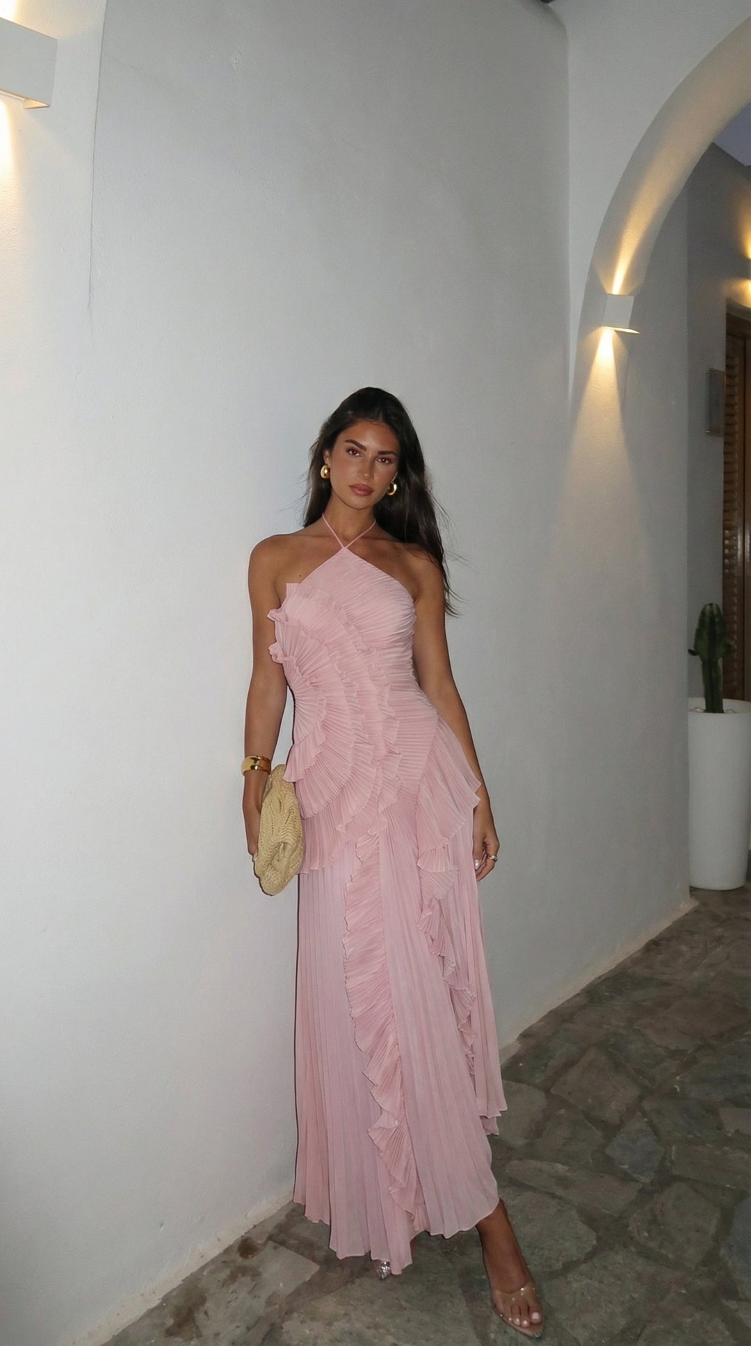 Attractive halter neck maxi dress for warm weather
