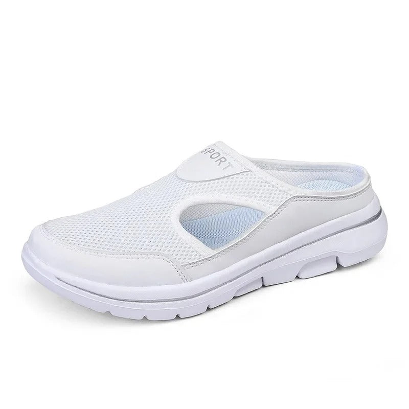 White women's comfort cushioning sandals with breathable mesh design