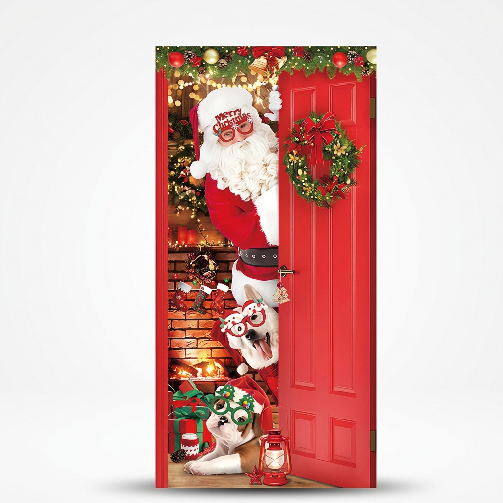 Holiday door decoration featuring festive winter theme for Christmas party supplies and entryways