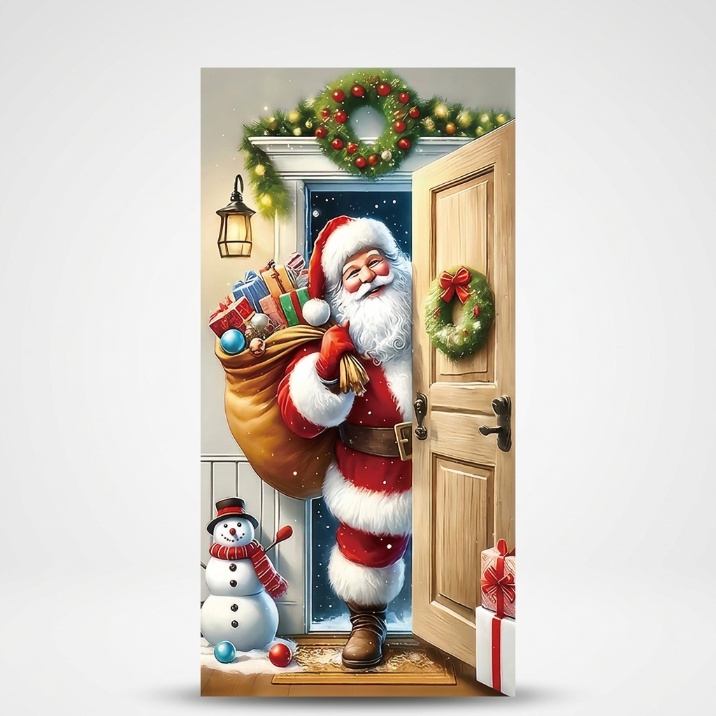 Santa door banner Christmas home decor hanging on front door for festive holiday greeting