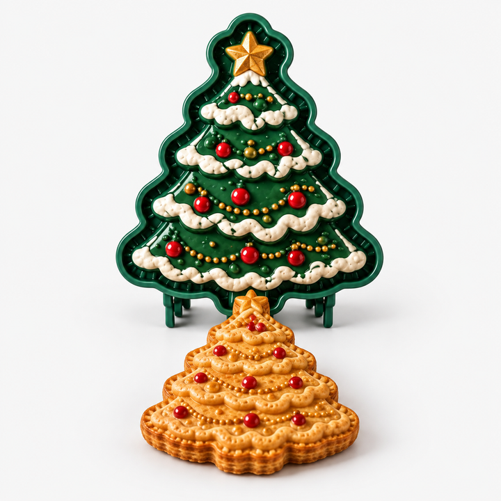 Demonstration of pie press making seasonal shaped baked goods