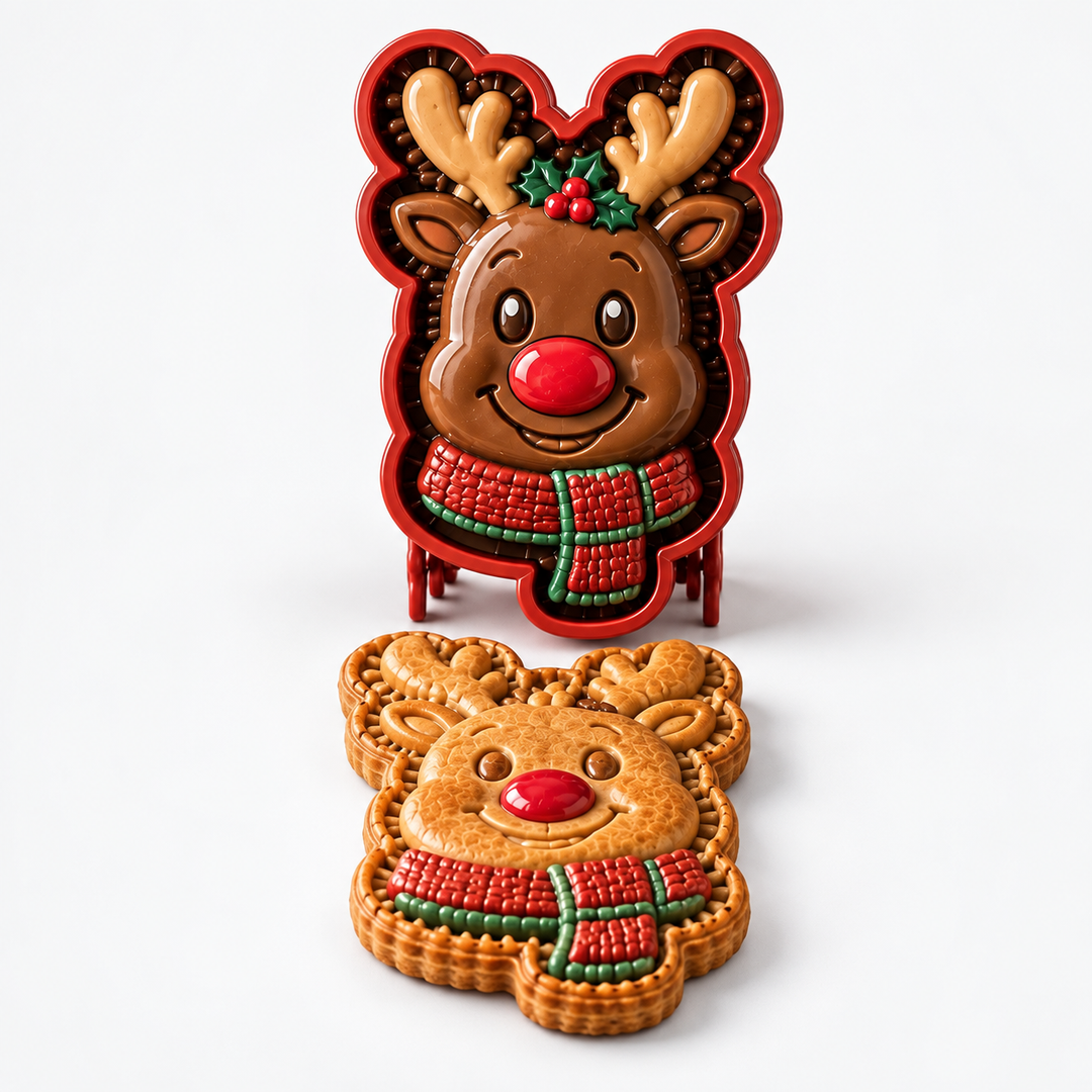 Top view of festive hand pie press cutters on a kitchen table