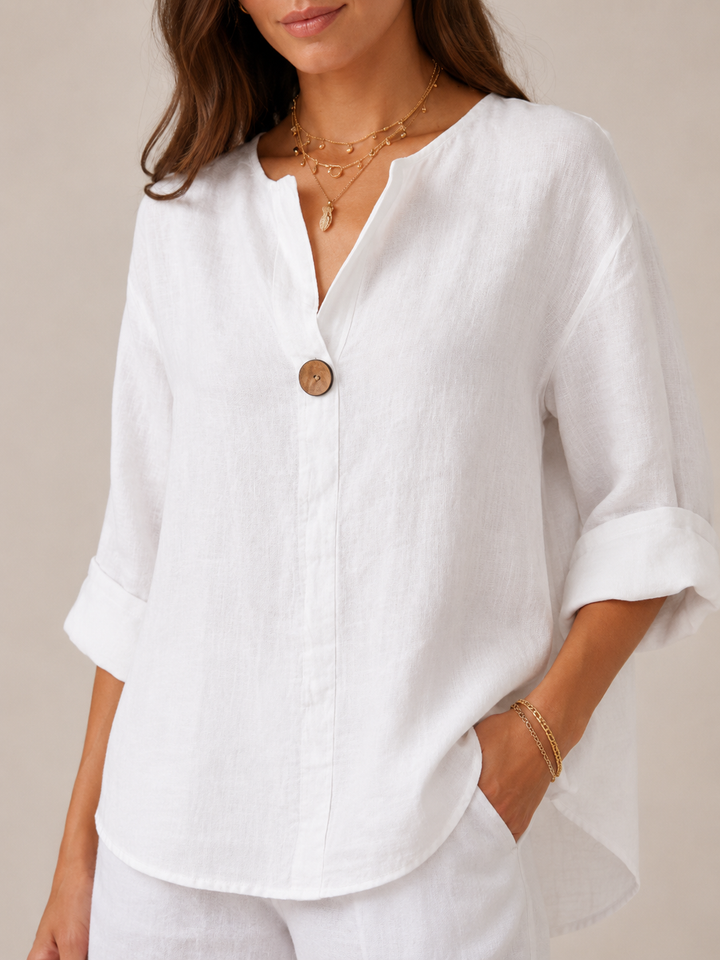 Breathable summer top with roll-tab sleeves for women