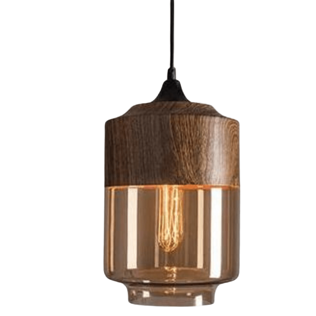 Cylindrical Scandinavian pendant lamp with warm glowing bulb