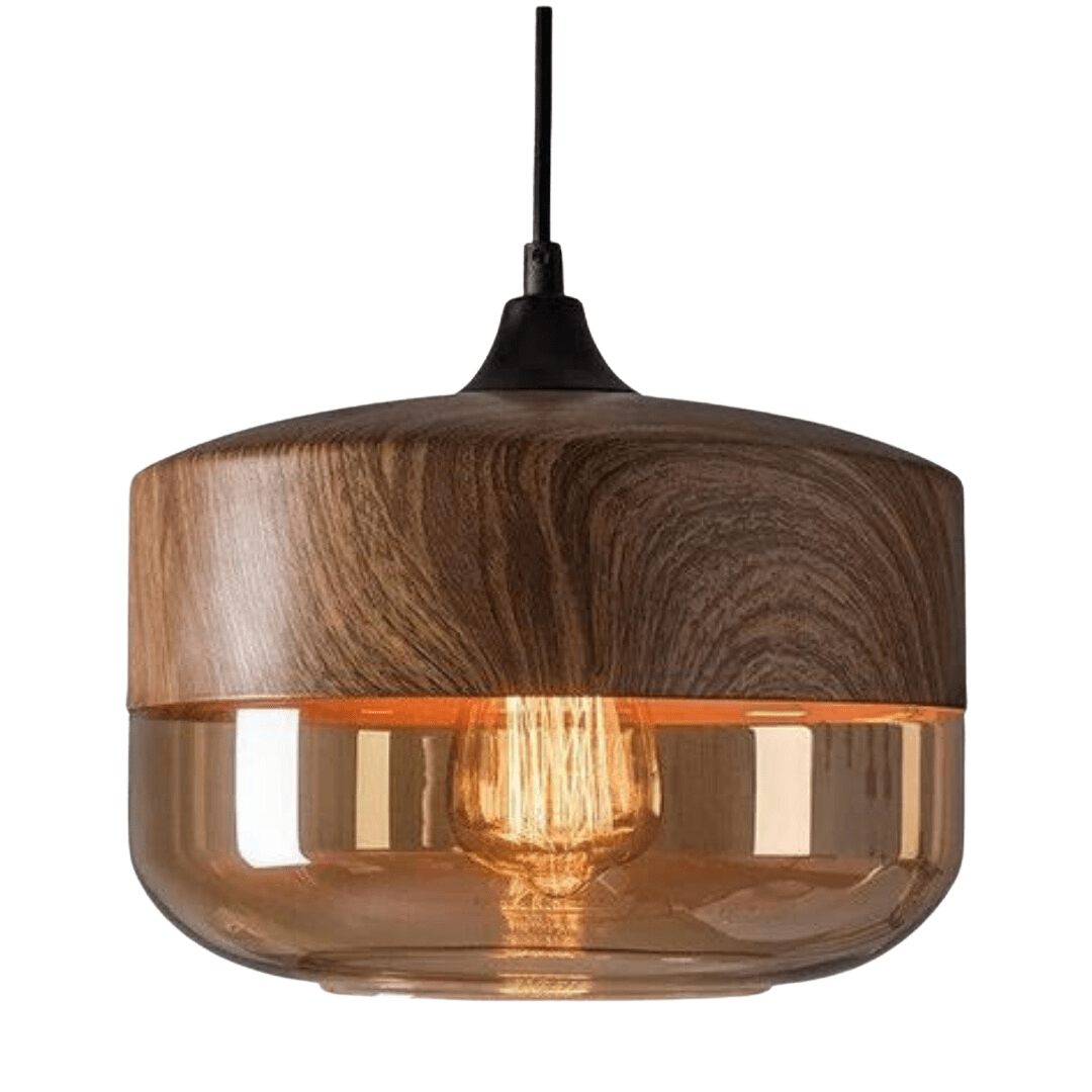 Modern dome style hanging lamp with wooden finish accent