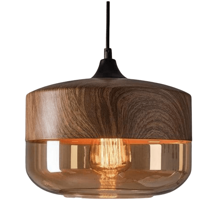 Modern dome style hanging lamp with wooden finish accent